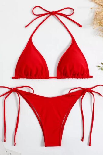 Adjustable Tie Triangle Bikini Set | Solid Color Summer Swimwear