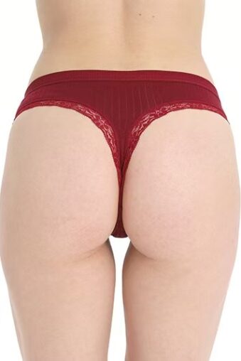 Women's Ribbed Cotton Lace Trim Cheeky Panties High Cut Underwear