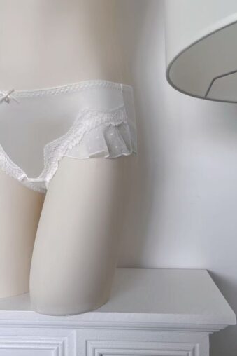 Women's Elegant Satin and Dotted Mesh Panties with Ruffled Trim