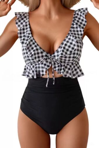 High Waisted Ruffle Bikini Set | Tummy Control Tie-Front Two Piece Swimsuit